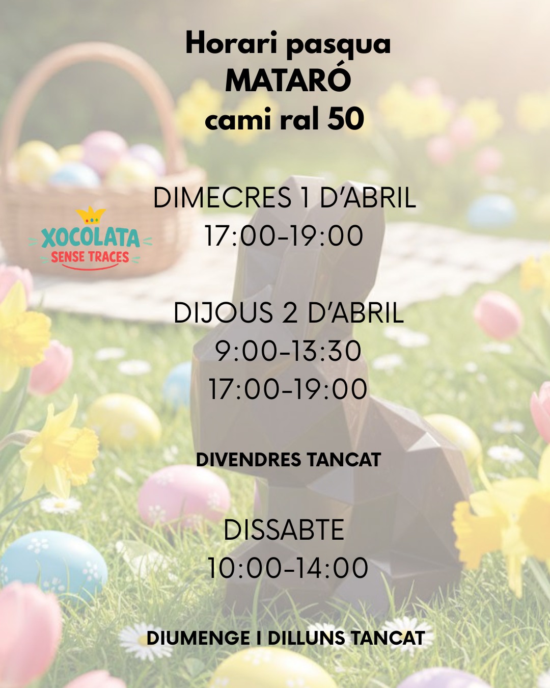 🐣 Encara no tens la Mona?

Si tens al·lèrgies alimentàries, a Xocomon tenim la solució.
Les nostres mones són sense al·lèrgens, perquè tothom pugui gaudir de la tradició sense preocupacions.

✨ Encara ets a temps!
Vine a buscar la teva abans que s’acabin.

No et quedis sense Mona aquest any.
A Xocomon fem possible l’impossible. 🍫💚💙

📍 T’esperem a la botiga. cami ral 50 mataró 
#xocomon #pasqua26 #vega #sensetracesdefruitsecs #sense #figuresdepasqua #p#pasqua