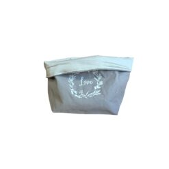 Love grey cotton bread basket 17x31x15cm.